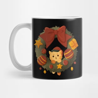 Christmas Cat with Christmas laurel wreath Mug